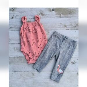 Carter's Baby Girl Flamingo Sleeveless One Piece With Gray Pants Size 6 Months